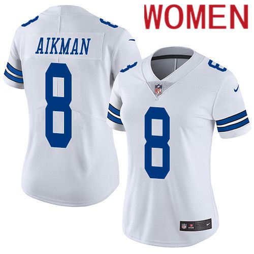 Women Dallas Cowboys 8 Troy Aikman Nike White Vapor Limited NFL Jersey